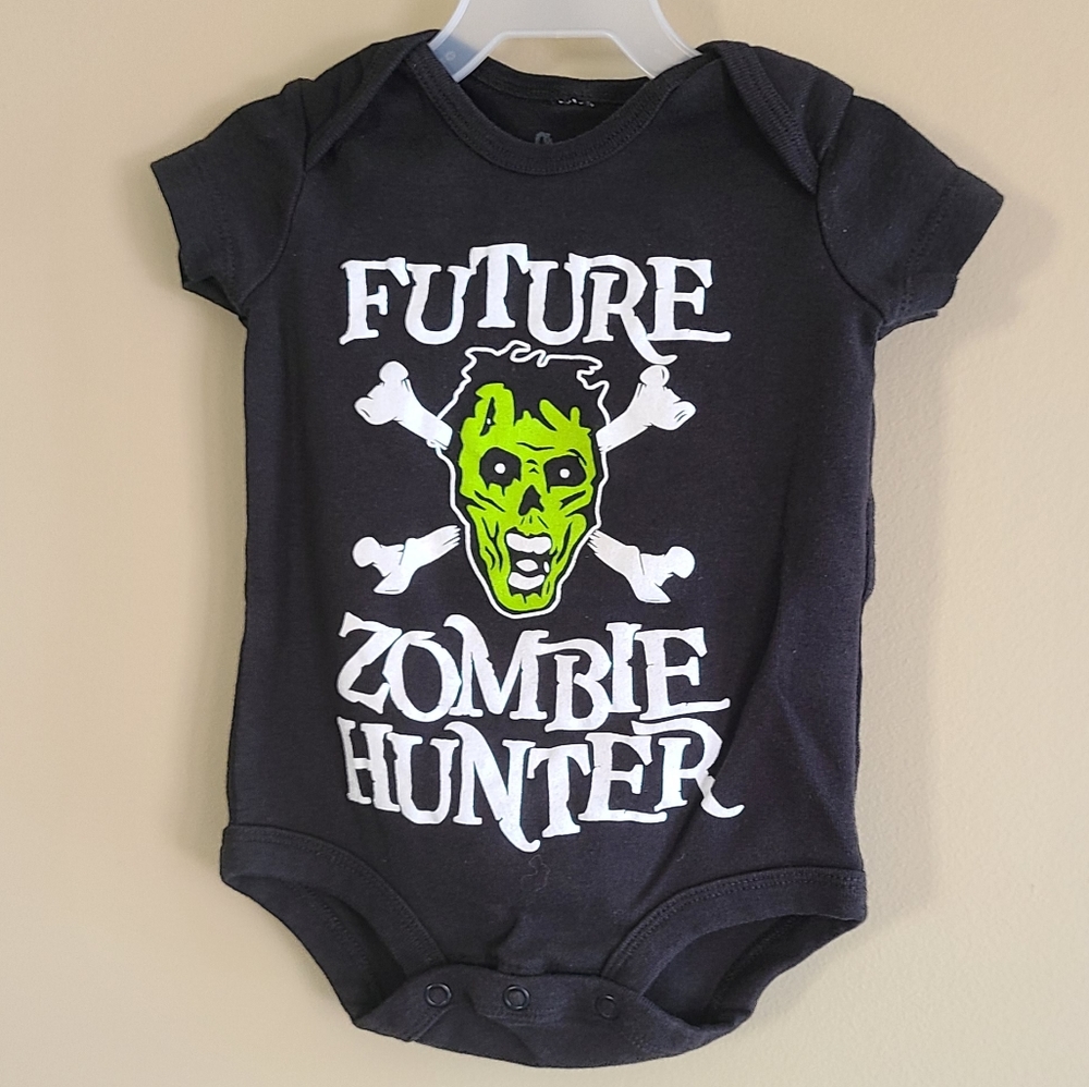 "Future Zombie Hunter" black short sleeved onesie/bodysuit